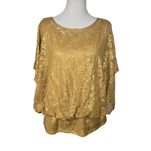 Style & Co. Large Gold Lace Overlay Blouse Blouson